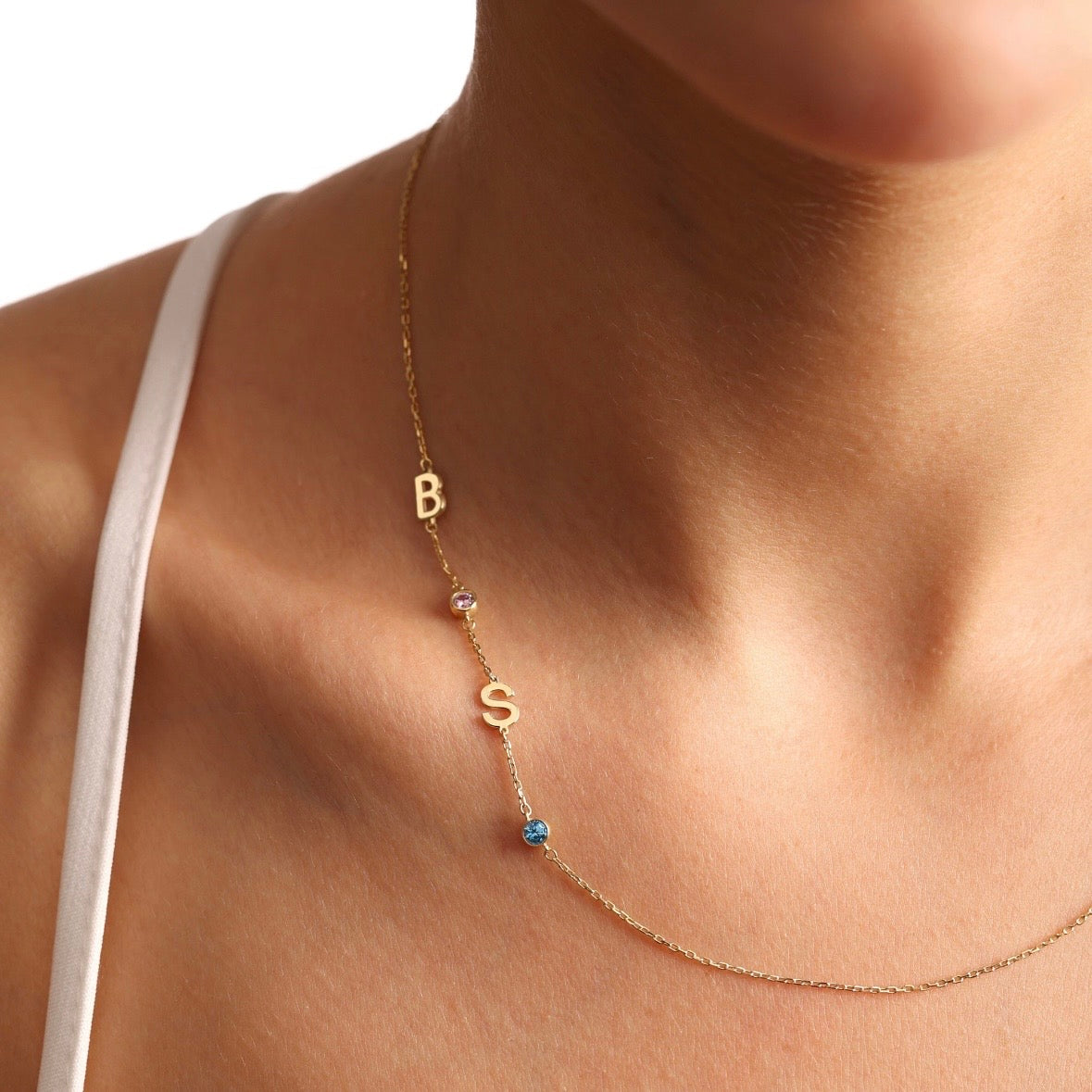 Birthstone Initial Necklace