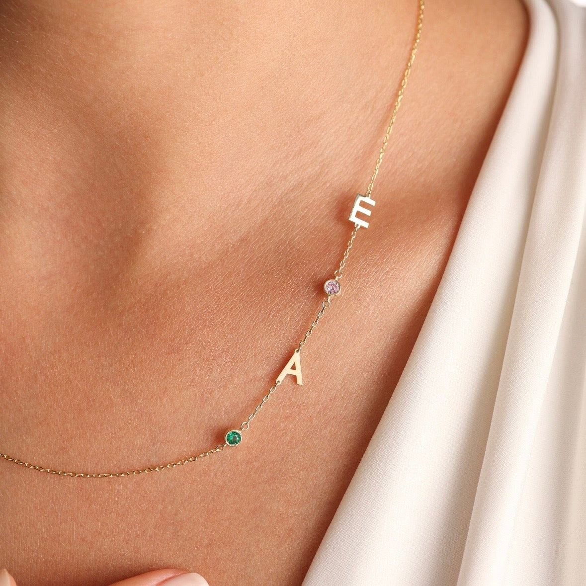 Birthstone Initial Necklace