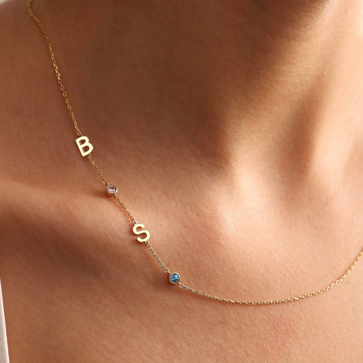 Birthstone Initial Necklace
