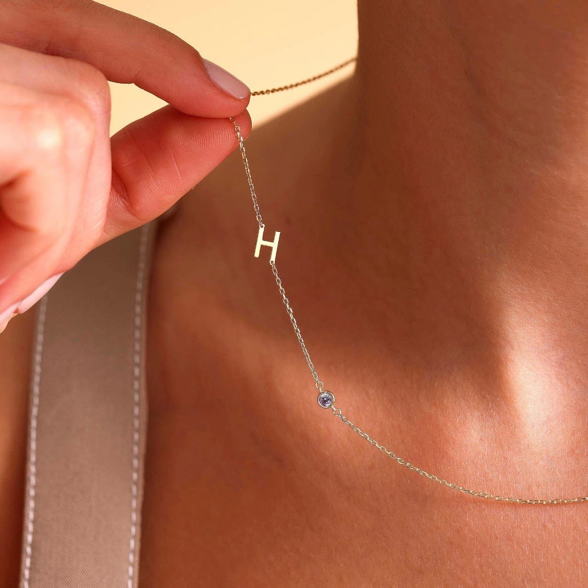 Birthstone Initial Necklace