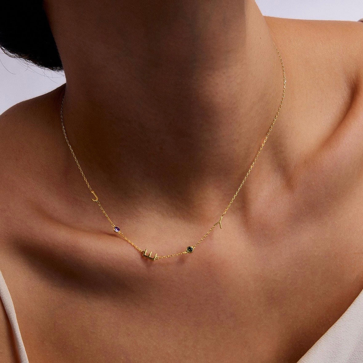 Birthstone Initial Necklace