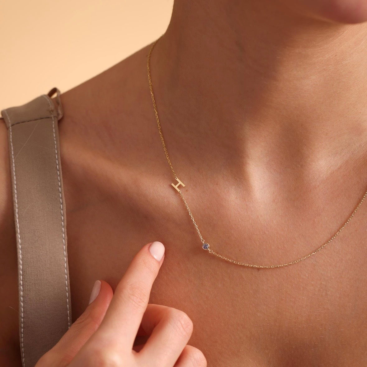 Birthstone Initial Necklace